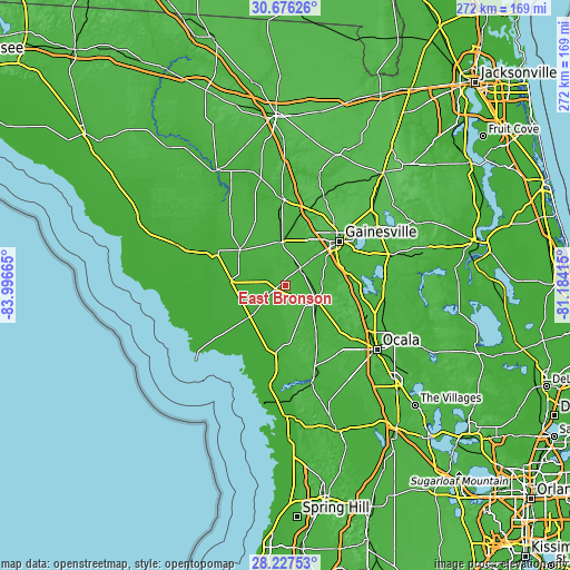 Topographic map of East Bronson