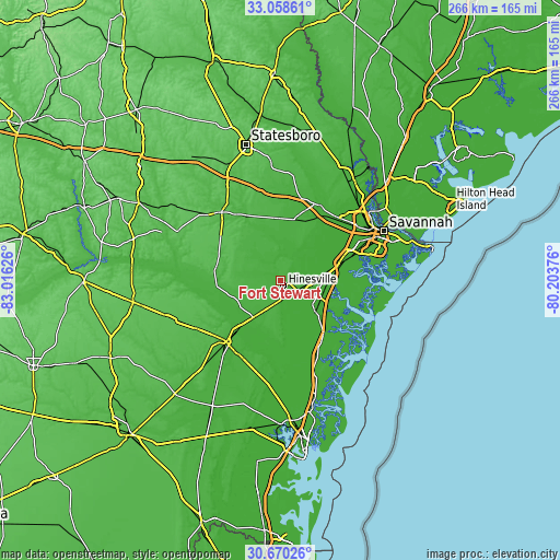 Topographic map of Fort Stewart