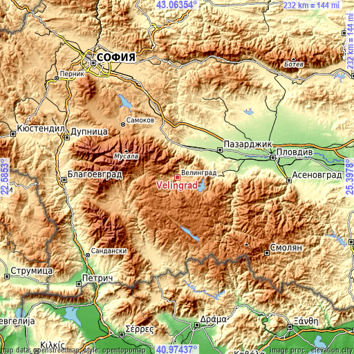 Topographic map of Velingrad
