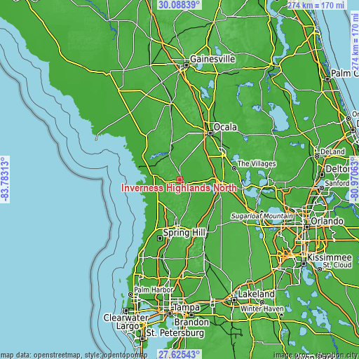 Topographic map of Inverness Highlands North