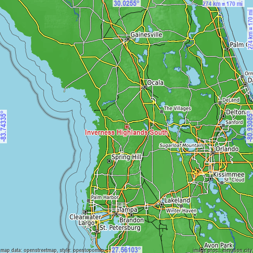 Topographic map of Inverness Highlands South