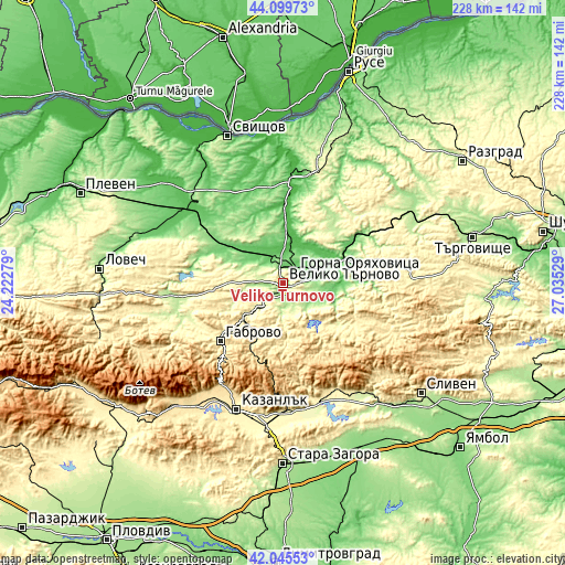 Topographic map of Veliko Tŭrnovo
