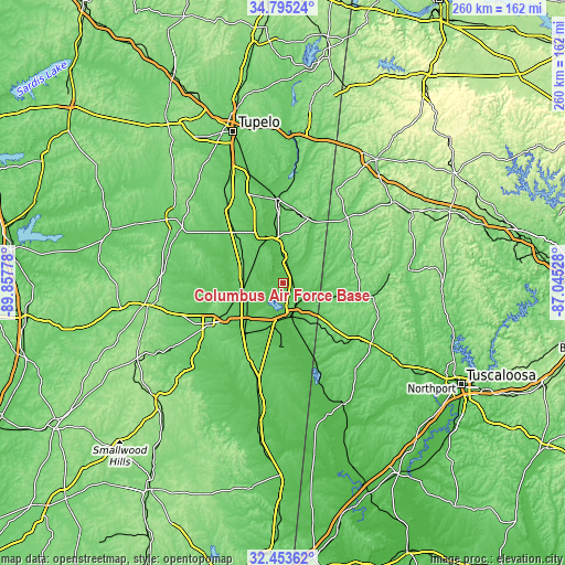 Topographic map of Columbus Air Force Base