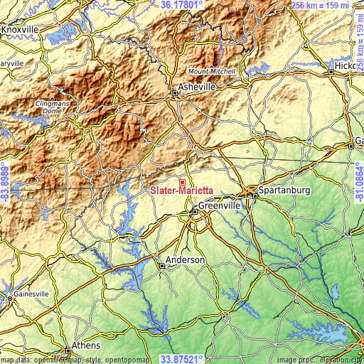 Topographic map of Slater-Marietta