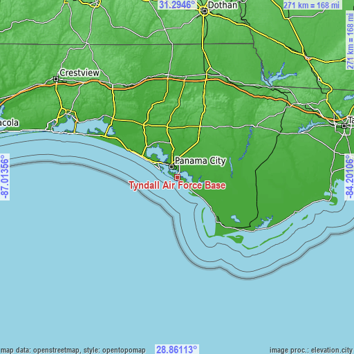 Topographic map of Tyndall Air Force Base