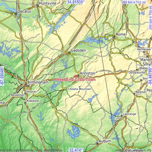 Topographic map of West End-Cobb Town