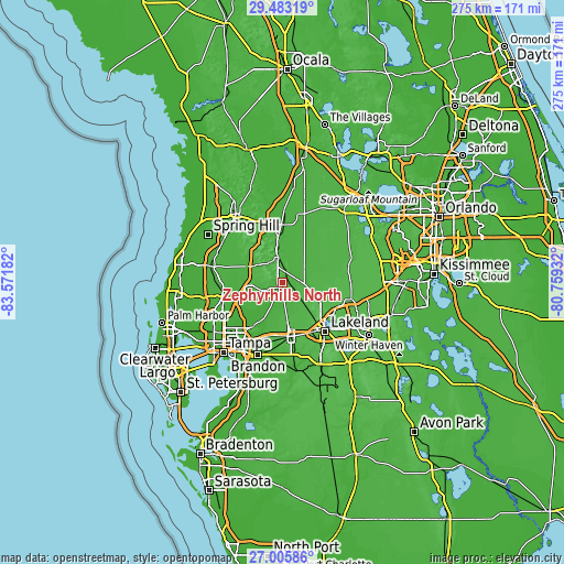 Topographic map of Zephyrhills North