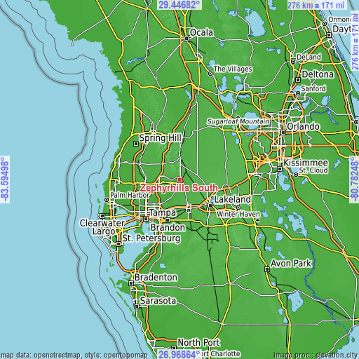 Topographic map of Zephyrhills South