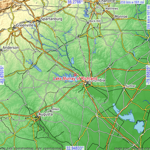 Topographic map of Lake Murray of Richland