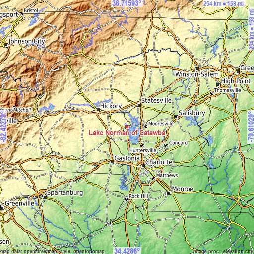 Topographic map of Lake Norman of Catawba