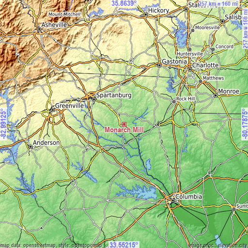 Topographic map of Monarch Mill