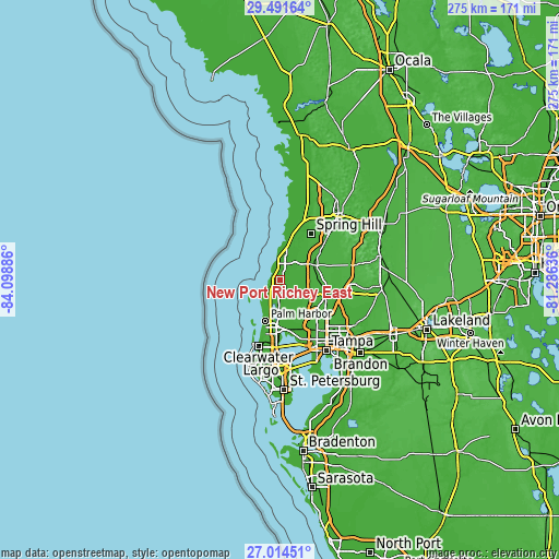 Topographic map of New Port Richey East