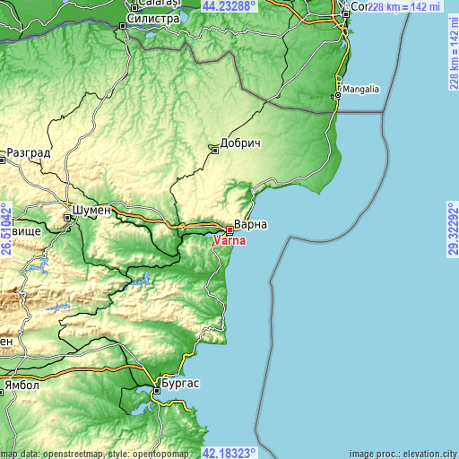 Topographic map of Varna