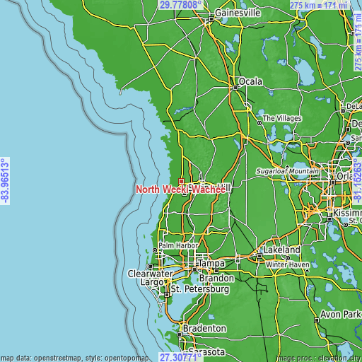 Topographic map of North Weeki Wachee