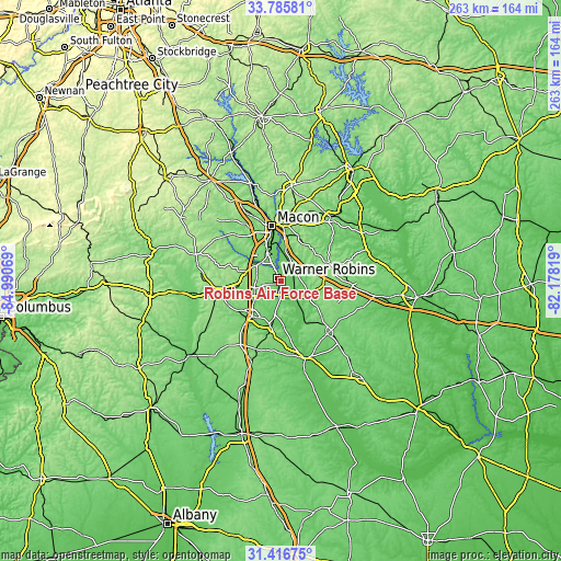 Topographic map of Robins Air Force Base