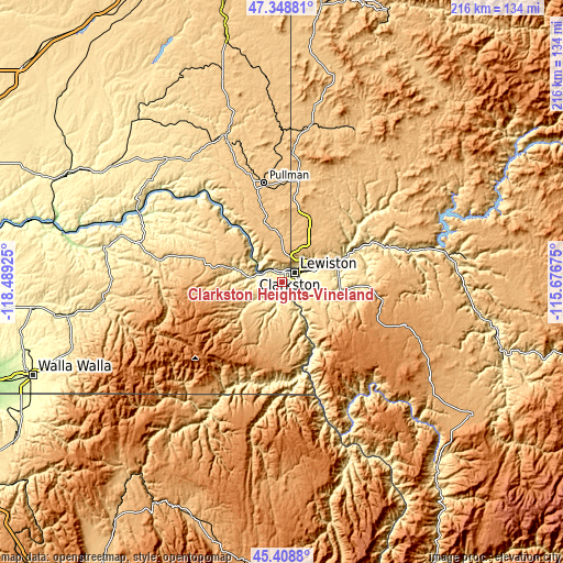 Topographic map of Clarkston Heights-Vineland