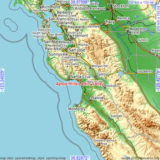 Topographic map of Aptos Hills-Larkin Valley