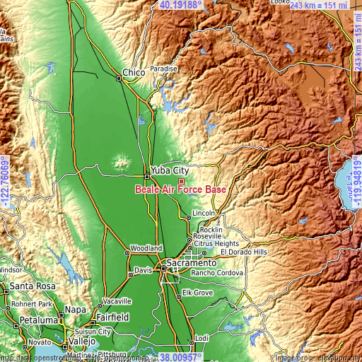 Topographic map of Beale Air Force Base