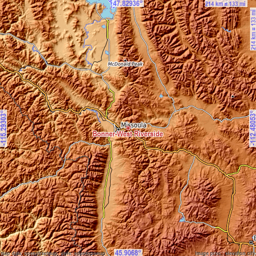 Topographic map of Bonner-West Riverside