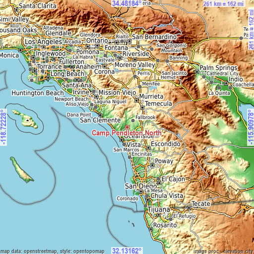 Topographic map of Camp Pendleton North