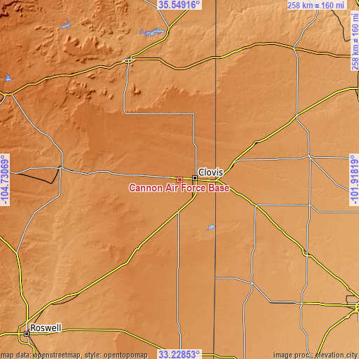 Topographic map of Cannon Air Force Base