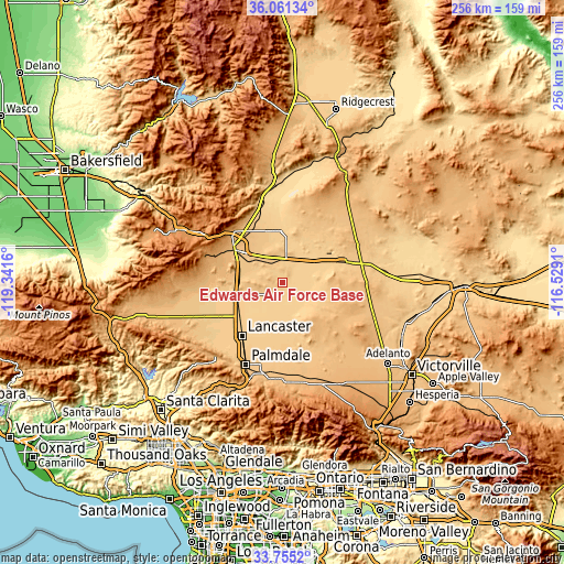 Topographic map of Edwards Air Force Base