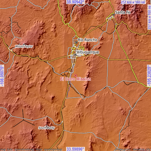 Topographic map of El Cerro Mission