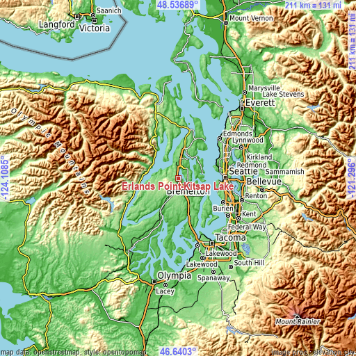 Topographic map of Erlands Point-Kitsap Lake