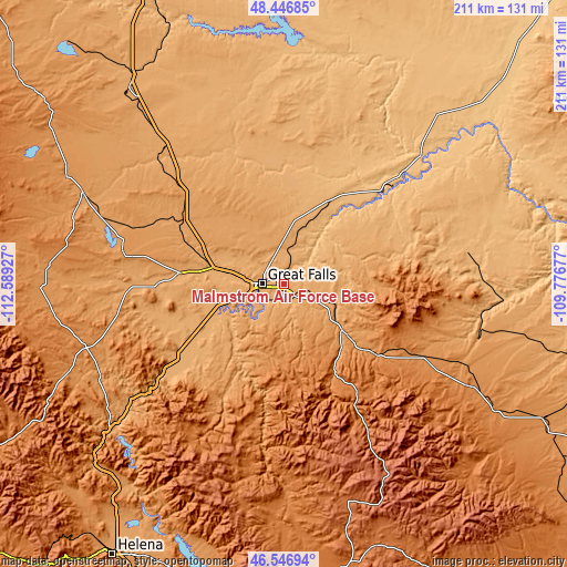 Topographic map of Malmstrom Air Force Base