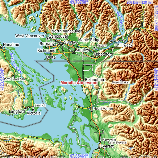 Topographic map of Marietta-Alderwood