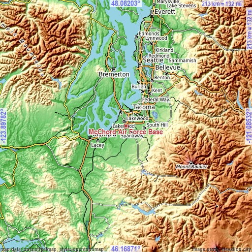 Topographic map of McChord Air Force Base