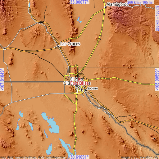 Topographic map of Fort Bliss