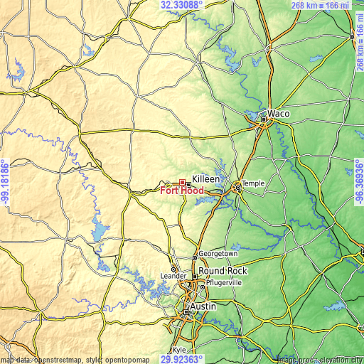 Topographic map of Fort Hood