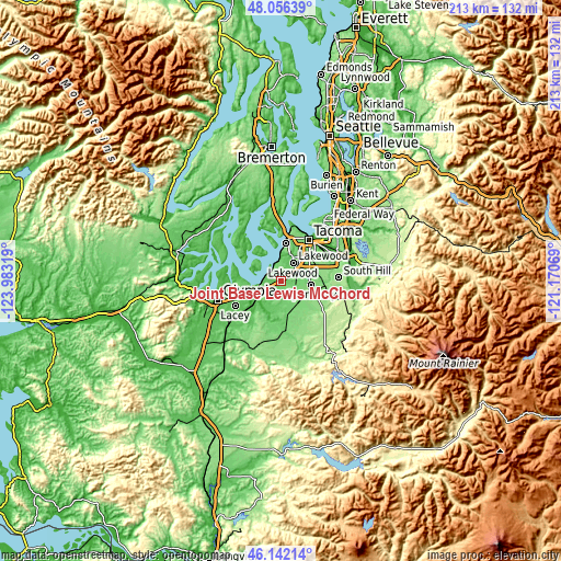 Topographic map of Joint Base Lewis McChord
