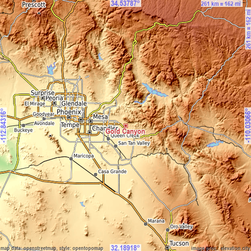 Topographic map of Gold Canyon