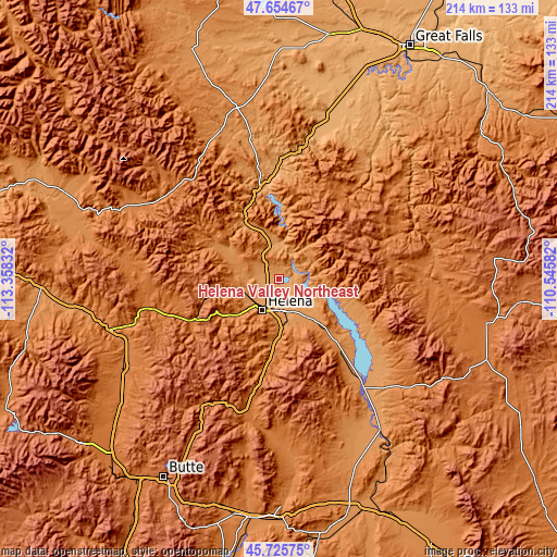 Topographic map of Helena Valley Northeast