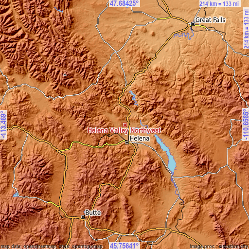 Topographic map of Helena Valley Northwest