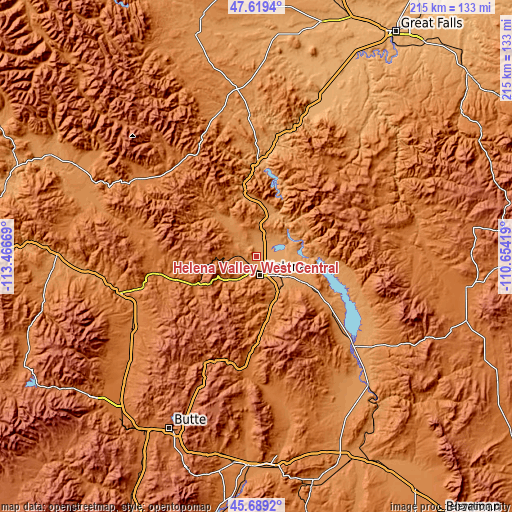 Topographic map of Helena Valley West Central