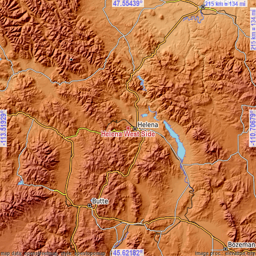 Topographic map of Helena West Side