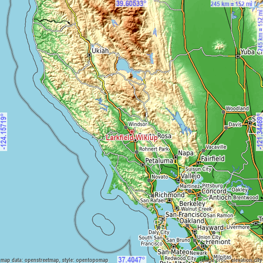 Topographic map of Larkfield-Wikiup