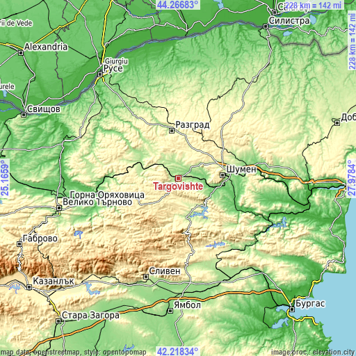 Topographic map of Targovishte
