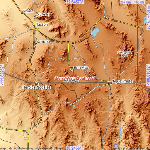 Topographic map of Sierra Vista Southeast