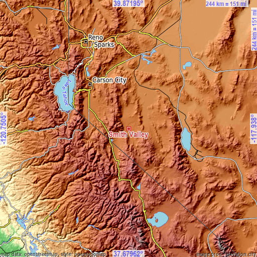 Topographic map of Smith Valley