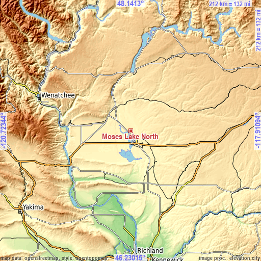 Topographic map of Moses Lake North