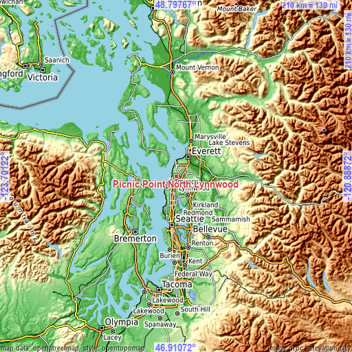 Topographic map of Picnic Point-North Lynnwood