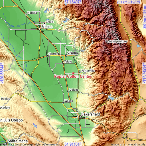 Topographic map of Poplar-Cotton Center