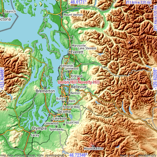 Topographic map of Union Hill-Novelty Hill