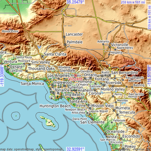 Topographic map of Vincent