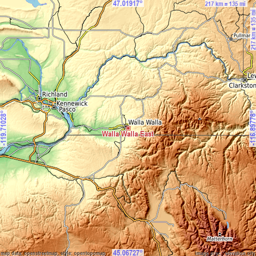 Topographic map of Walla Walla East