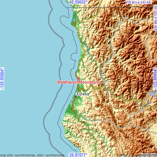 Topographic map of Westhaven-Moonstone